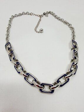 Lia Sophia Chain Reaction Reversible Blue White Link Statement Necklace